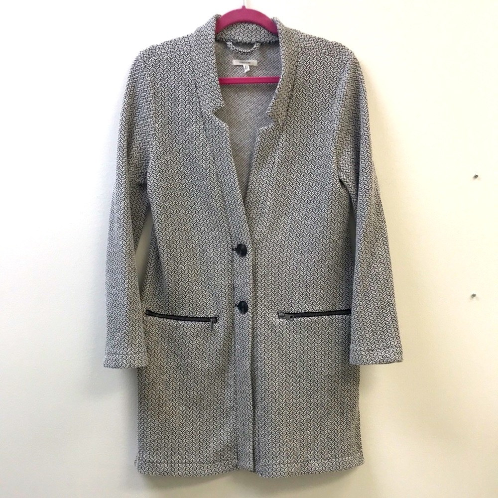 Maurices cotton blend tweed long jacket notched lapel, 2 button zip pock…